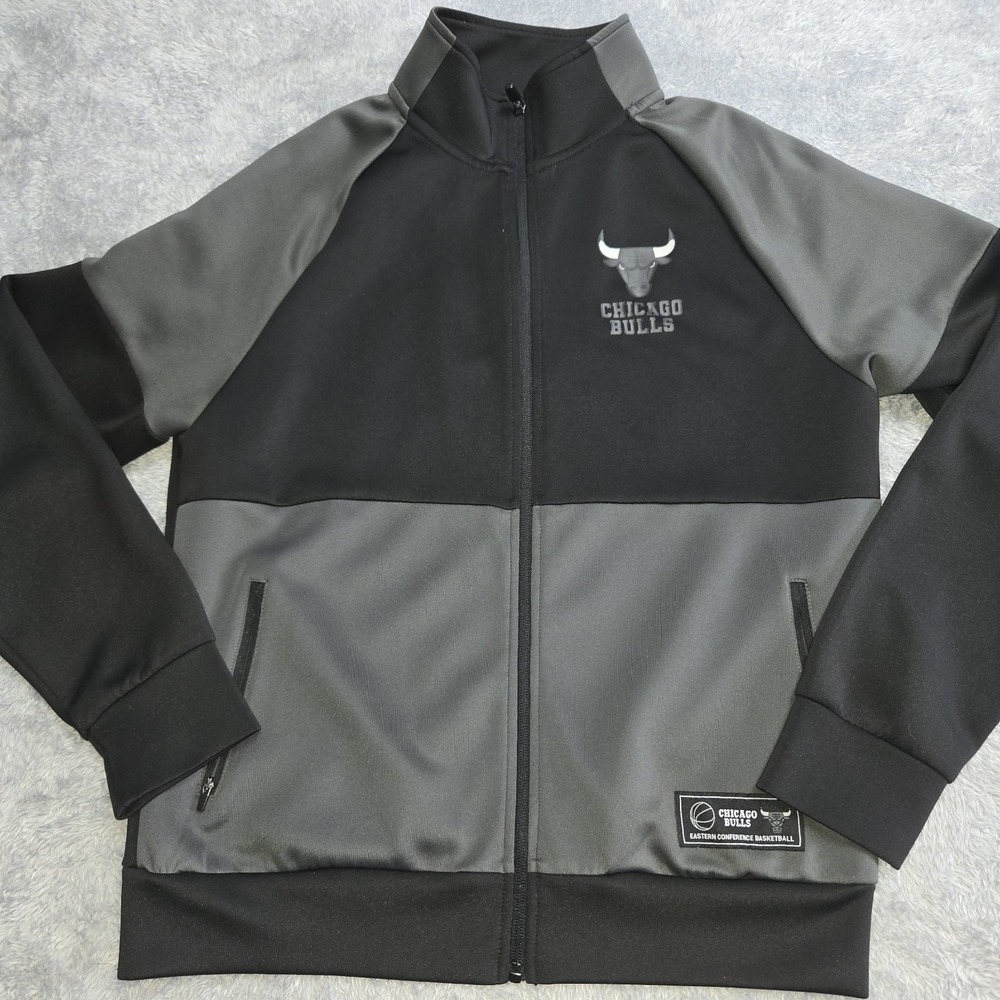 NBA Chicago Bulls Josh Denzel Track Jacket Mens Medium Black Grey Full Zip Logo